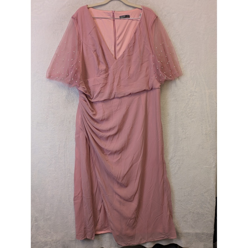SHEIN Curve Dusty Pink Pearl Mesh Sleeve Wrap Maxi Dress Plus Size 4XL‎ Formal